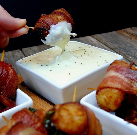 Bacon Jalapeno Wrapped Tater Tots with Jack Cheese Dipping Sauce 2