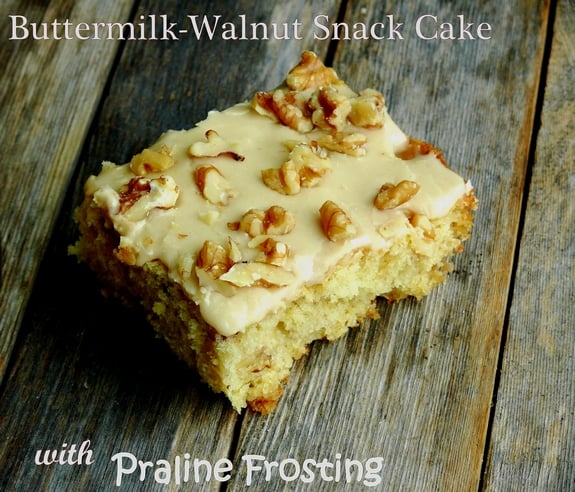 ButtermilkWalnut Snack Cake with Praline Frosting  Breakfast or dessert