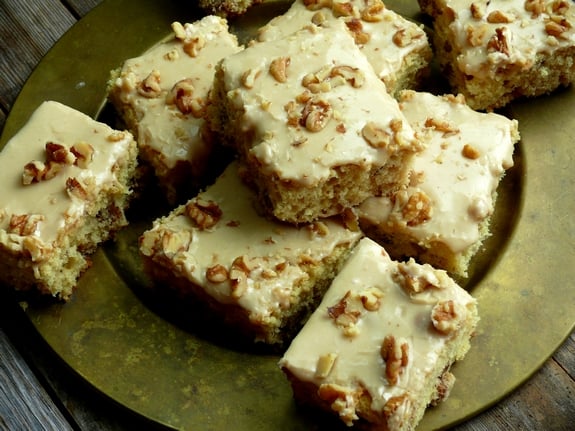 ButtermilkWalnut Snack Cake with Praline Frosting  Perfect with Coffee
