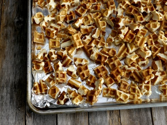 Maple Bacon Waffle Bread Pudding waffle pieces