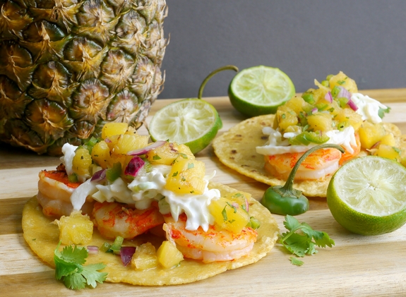 Grilled Shrimp Tacos with Grilled Pineapple Jalapeno Salsa