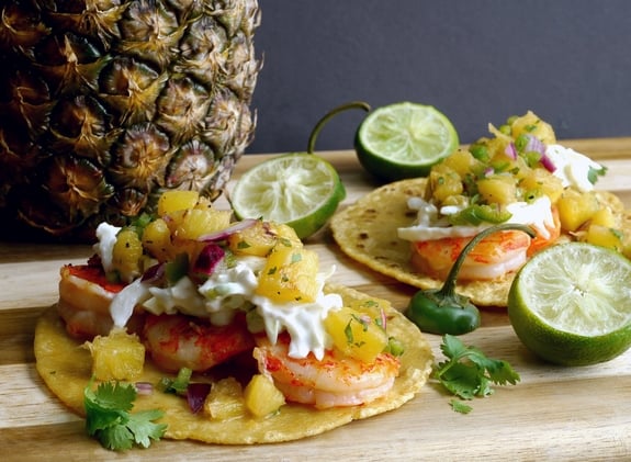 Grilled Shrimp Tacos with Pineapple Jalapeno Salsa