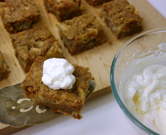 Chunky Apple Snack Cake with whipped cream