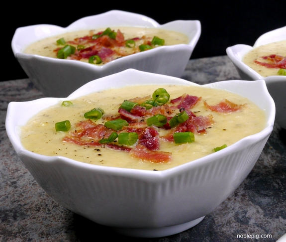 Mashed Potato Cheese Soup with Bacon on top
