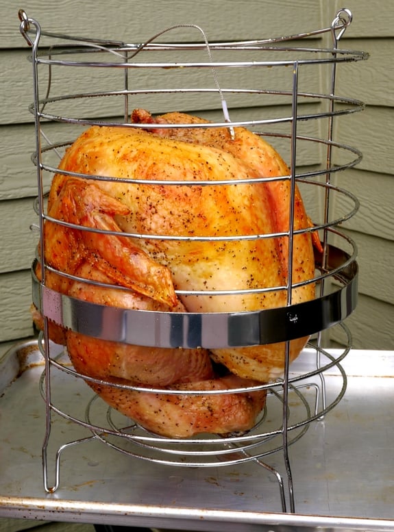 Salt and Pepper Turkey made in an electric roaster cooking basket