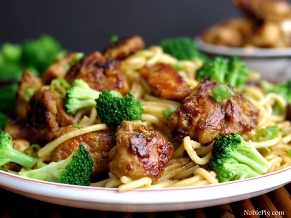 Noble Pig Sticky Asian Chicken Spaghetti perfect quick and easy dinner