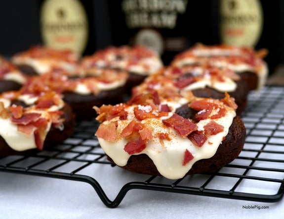 Chocolate Guinness Doughnuts with Bourbon Creme Glaze and Bacon 2