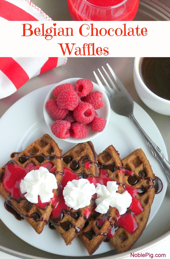 Belgian Chocolate Waffles with Homemade Raspberry Sauce is perfect for breakfast in bed 