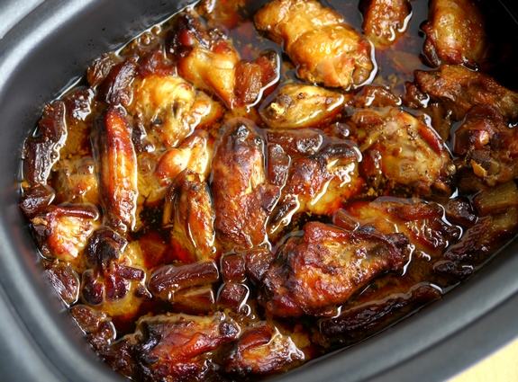 Slow Cooker Honey Pineapple Chicken Wings in the pot