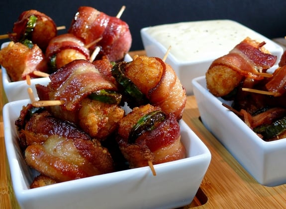Bacon Jalapeno Wrapped Tater Tots with Jack Cheese Dipping Sauce