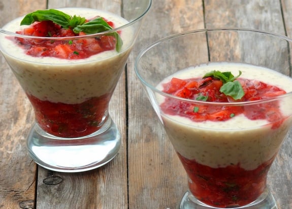 Coconut Tapioca Pudding with Strawberries and Basil quick and easy