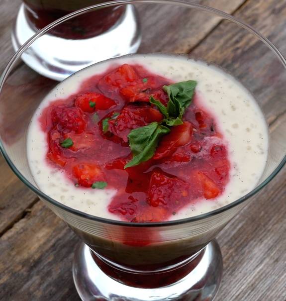 Coconut Tapioca Pudding with Strawberries and Basil summer in a jar