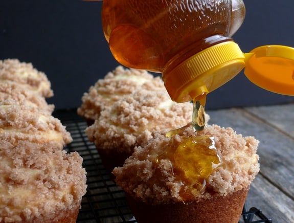 Streuseled Honey Butter Muffins with extra honey