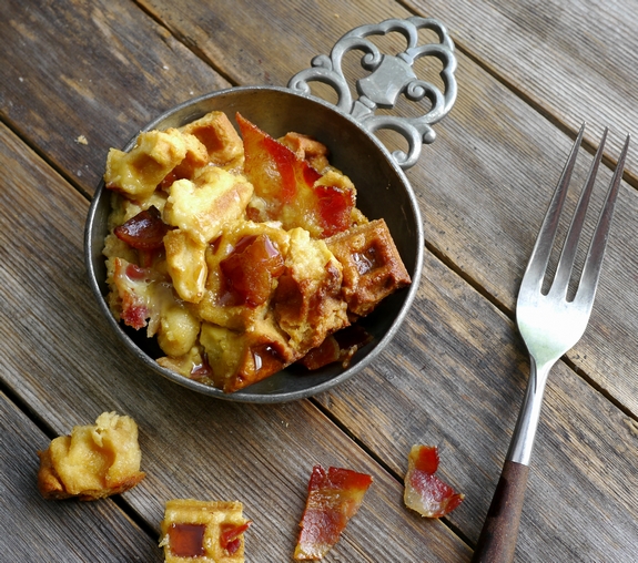 Maple Bacon Waffle Bread Pudding perfect for dessert