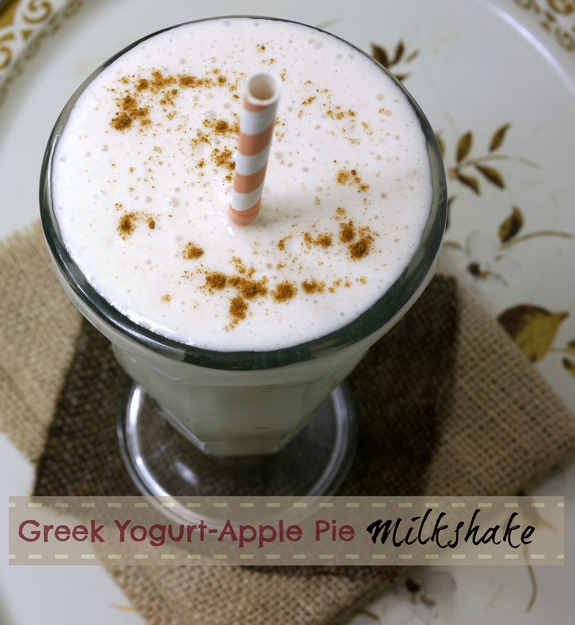 Greek Yogurt Apple Pie Milkshake with a shake of cinnamon