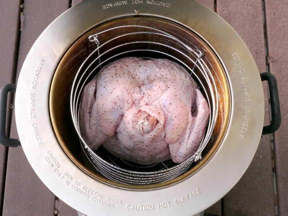 Salt and Pepper Turkey made in an electric roaster raw