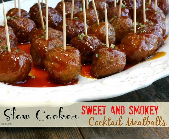 Slow Cooker Sweet and Smokey Cocktail Meatballs