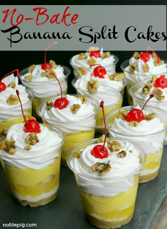 Individual No Bake Banana Split Cakes