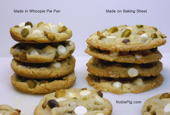 Pistachio White Chocolate Cake Batter Cookies with a special tip on how to make them lofty  From Noble Pig a food blog 