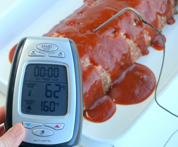 Noble Pigs Skinnier Meatloaf with Tangy Smokey Glaze instant read thermometer