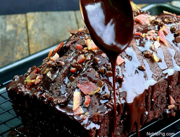 Noble Pig Chocolate and Bacon Loaf Cake Dripping Chocolate