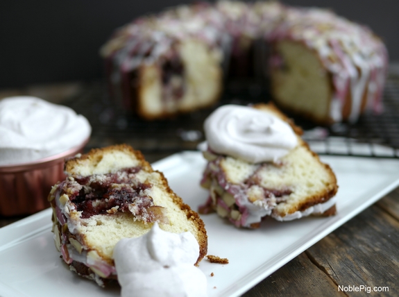 Marionberry Swirl Coffee Cake Noble Pig with Cinnamon Whipped Cream