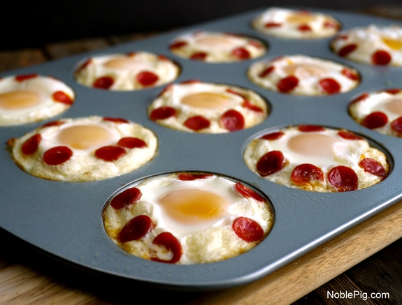 Pepperoni Pizza Baked Eggs Noble Pig pan with