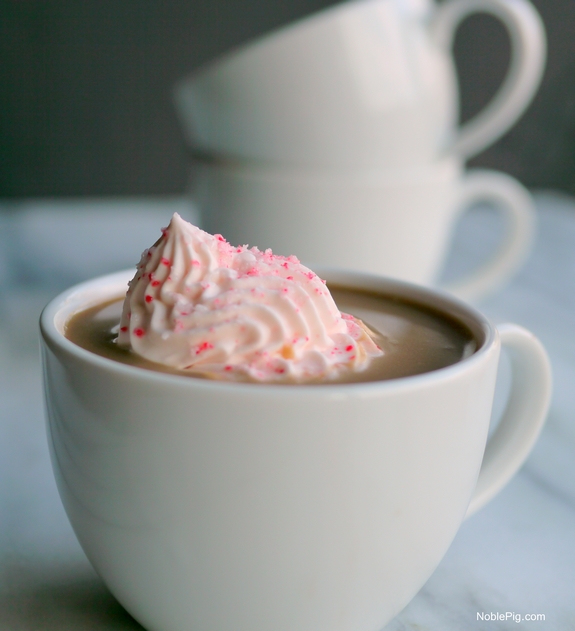 Peppermint Bark Hot Chocolate with Frozen Peppermint Whipped Cream Noble Pig cups
