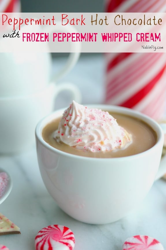 Peppermint Bark Hot Chocolate with Frozen Peppermint Whipped Cream Noble Pig