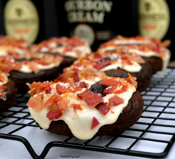 Chocolate Guinness Doughnuts with Bourbon Creme Glaze and Bacon 3