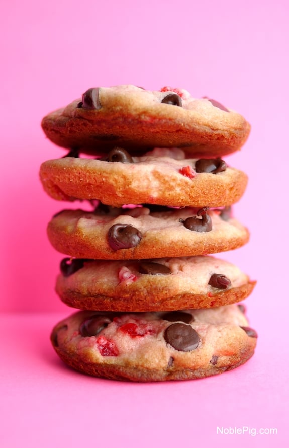 Soft Baked Maraschino Cherry Chocolate Chip Cookies a stack is all you need 