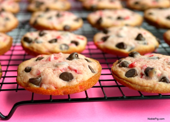 Soft Baked Maraschino Cherry Chocolate Chip Cookies perfect for a baby or bridal shower 