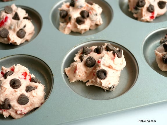 Soft Baked Maraschino Cherry Chocolate Chip Cookies studded with chocolate chips 