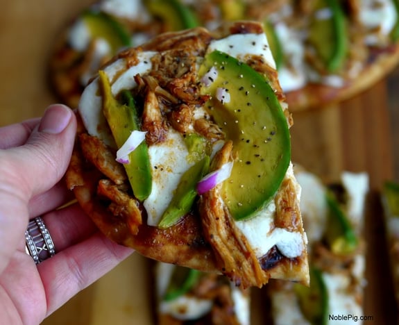 Grilled Avocado Barbecue Chicken Naan Pizza one piece is not enough