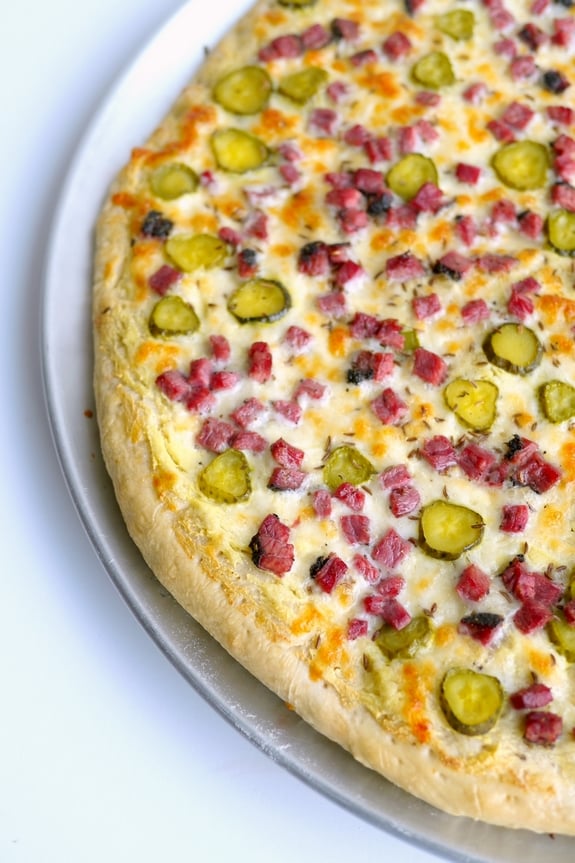 Dill Pickle and Hot Pastrami Deli Pizza its as amzing as it sounds 