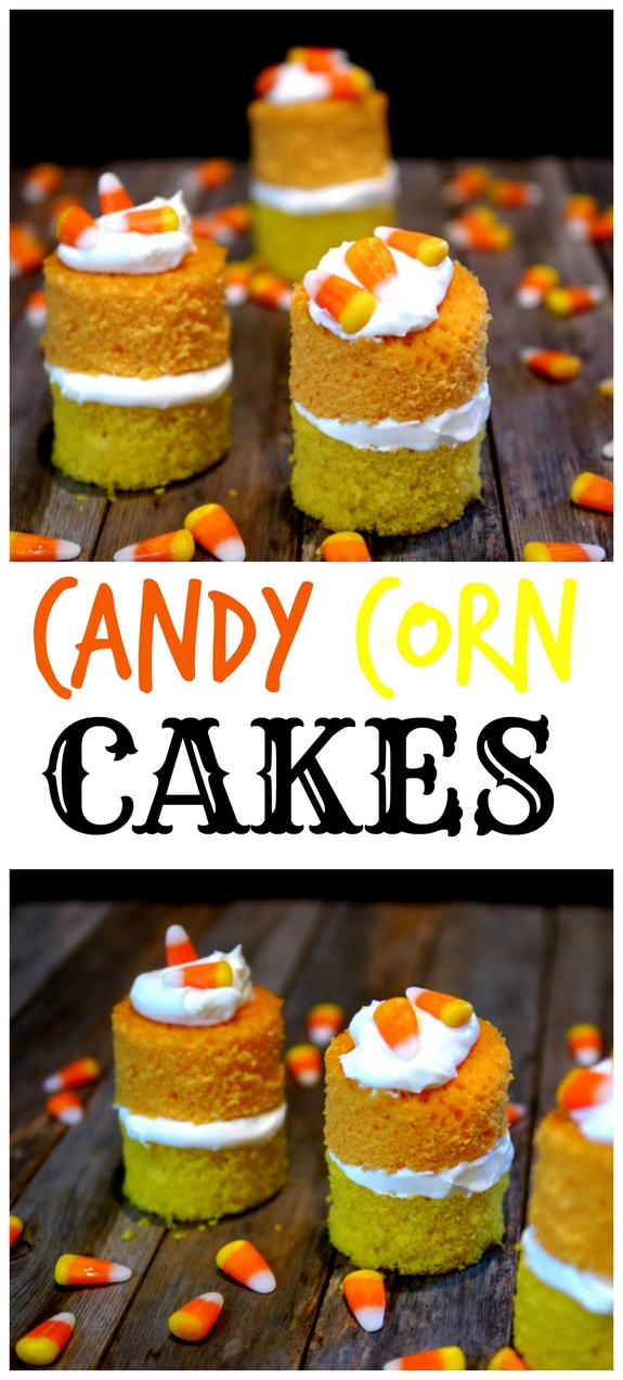 Candy Corn Cakes with Marshmallow Cream Topping