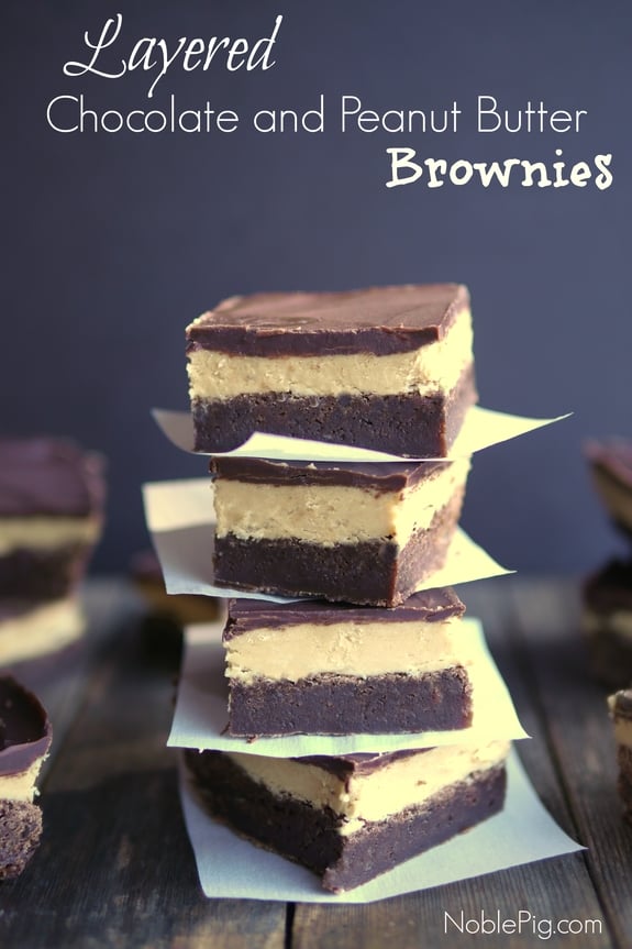 Layered Chocolate and Peanut Butter Brownies from Noble Pig