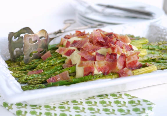 Roasted Asparagus with Bacon and Parmesan Cream is the perfect dinner or brunch side dish