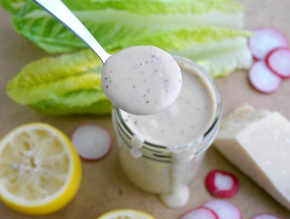 Creamy parmesan Salad Dressing by the spoonful.