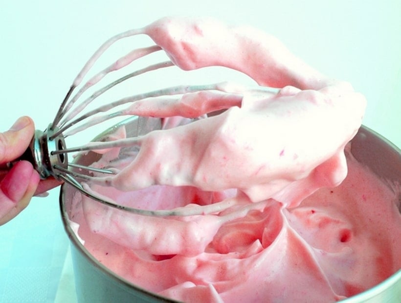 Strawberry mousse and a whisking mixer attachment.
