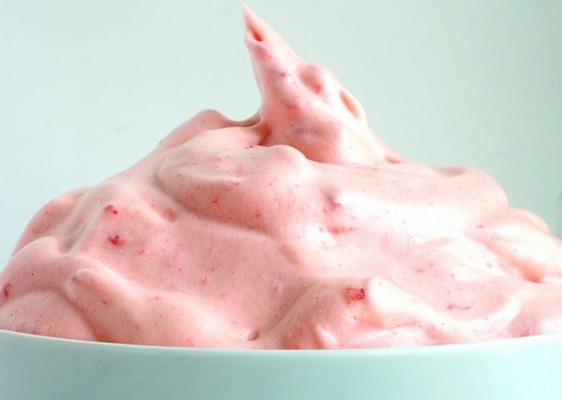A bowl of strawberry mousse.