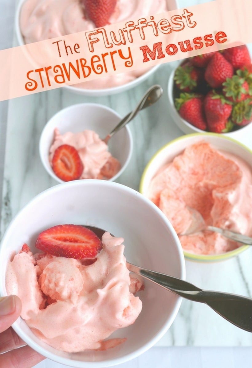 Various bowls of strawberry mousse.