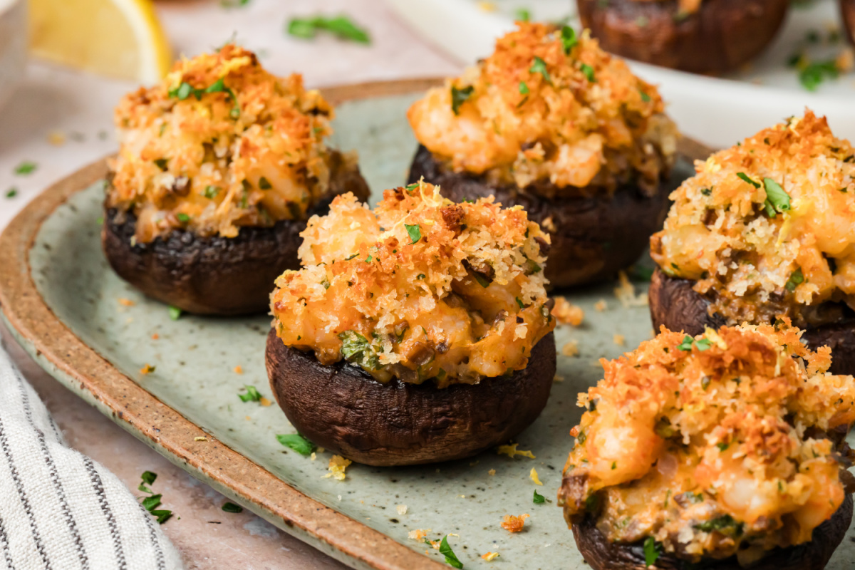 Stuffed Mushrooms with Shrimp and Cream Cheese Stuffed mushrooms with shrimp and cream cheese topped with golden Parmesan panko