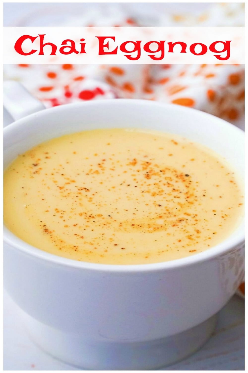 If you love the flavors of chai and have a weakness for eggnog, this homeade Chai Eggnog is the ultimate holiday sipper. For a spiked version, a generous shot of brandy, whisky or rum added to this delicious, drinkable custard would put everyone into the holiday spirit. #noblepig #chai #chaieggnog #eggnog #holidaydrink #nonalcoholicholidaydrink #chaitea #holidaycocktail #partydrink #christmasdrink #holidaydrinksforacrowd via @cmpollak1