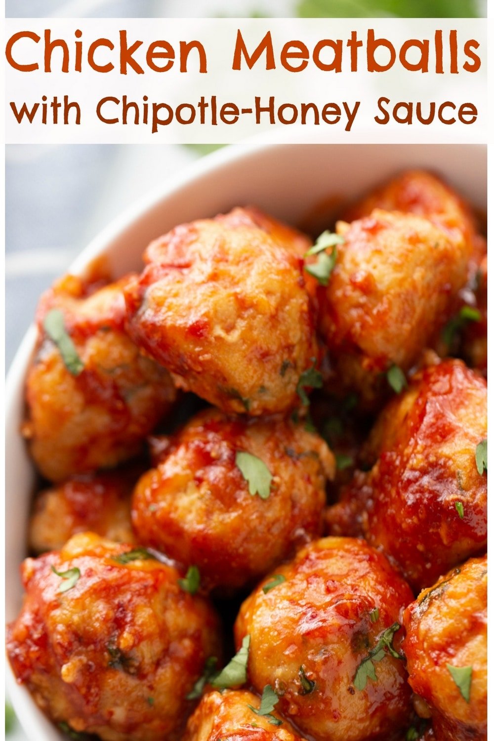 Chicken Meatballs with Chipotle-Honey Sauce - a saucy and sassy chicken meatball recipe you'll serve again and again. Every bite is packed with flavor making them the perfect choice for game day, holidays or a Friday night. via @cmpollak1