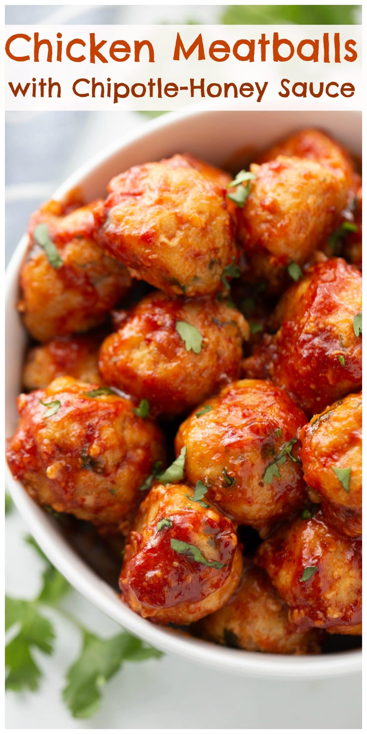 Chicken Meatballs with Chipotle-Honey Sauce - a saucy and sassy meatball recipe you'll serve again and again. Every bite is packed with flavor making them the perfect choice for game day, holidays or a Friday night. via @cmpollak1