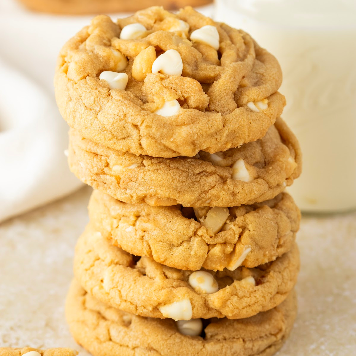 white chocolate macadamia nut cookies showing soft texture and thick bakery style centers