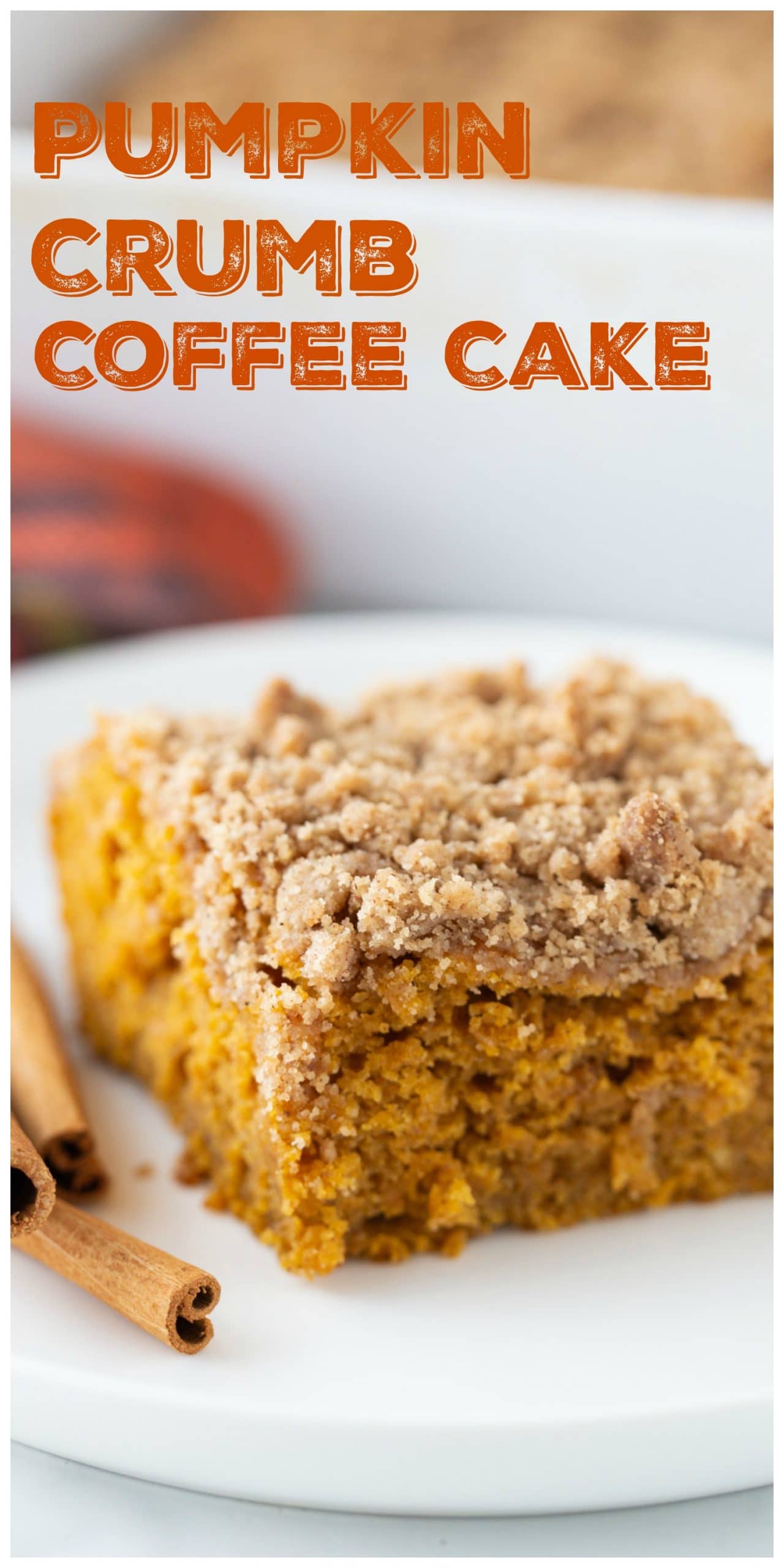 This Pumpkin Coffee Cake recipe tastes like fall. A cozy and generous mix of spices - cinnamon, ginger and nutmeg, along with a rich crumb topping make this coffee cake a perfect, seasonal treat.  via @cmpollak1