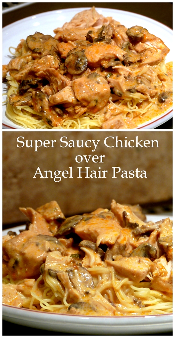 Slow Cooker Super Saucy Chicken over Angel Hair Pasta