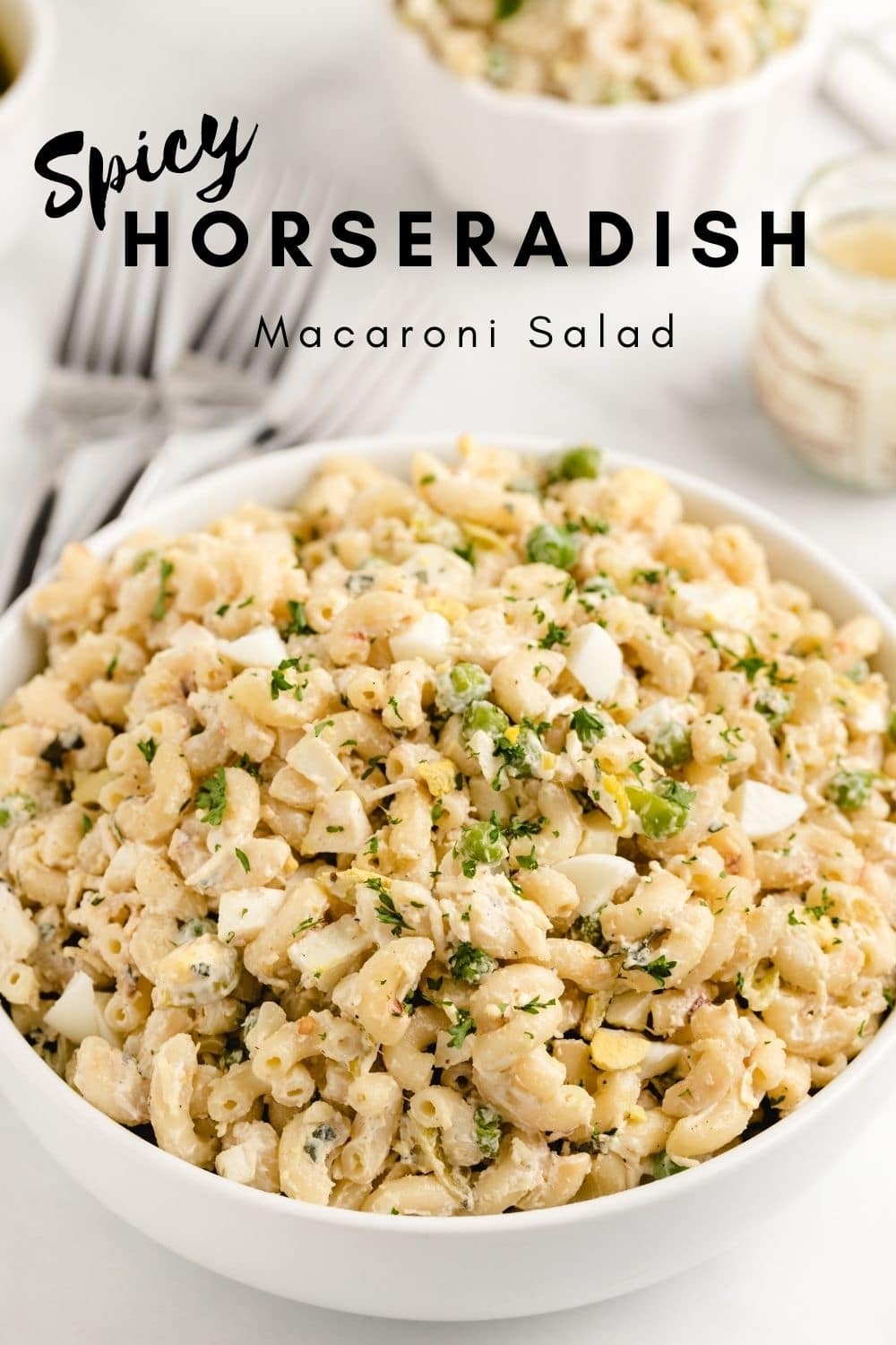 Spicy Horseradish Macaroni Salad easily becomes the star of party with its layers of flavor -think creamy noodles, a punchy-pickled veggie addition and fresh herbs. Macaroni salad is the perfect side dish for every gathering from grilling to potluck celebrations and effortlessly add pizzazz to weeknight dinners.  via @cmpollak1